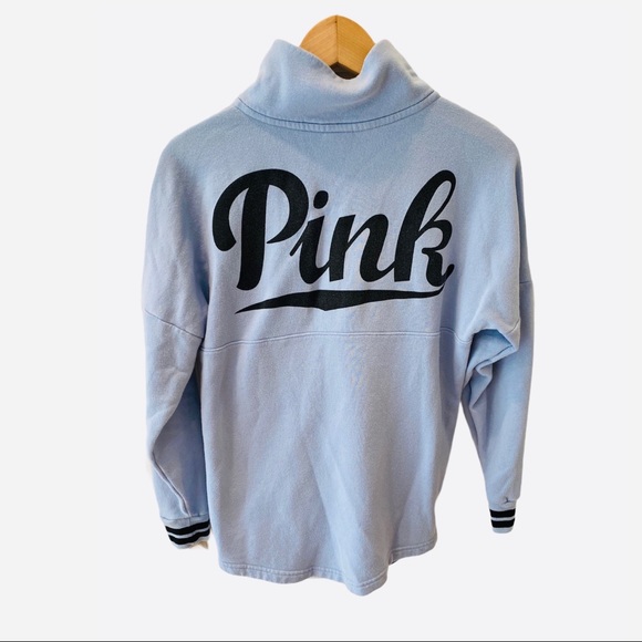 PINK Victoria's Secret Tops - Victoria’s Secret PINK Pastel Blue Sweatshirt Logo XS Collar Pockets Retro